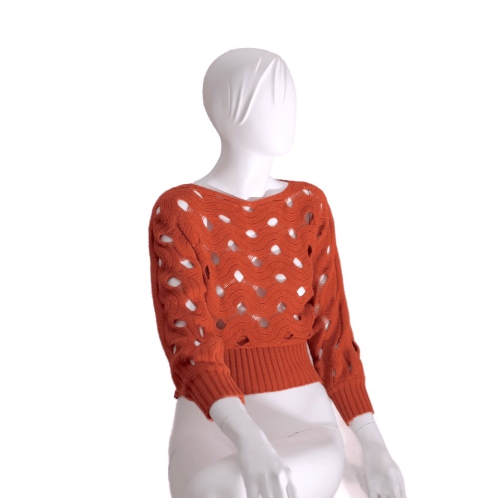 Rust red gold metallic ripples loose knit sweater by Passion